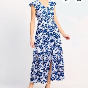 Market & Spruce Blue and White Slit Wrap Maxi Dress